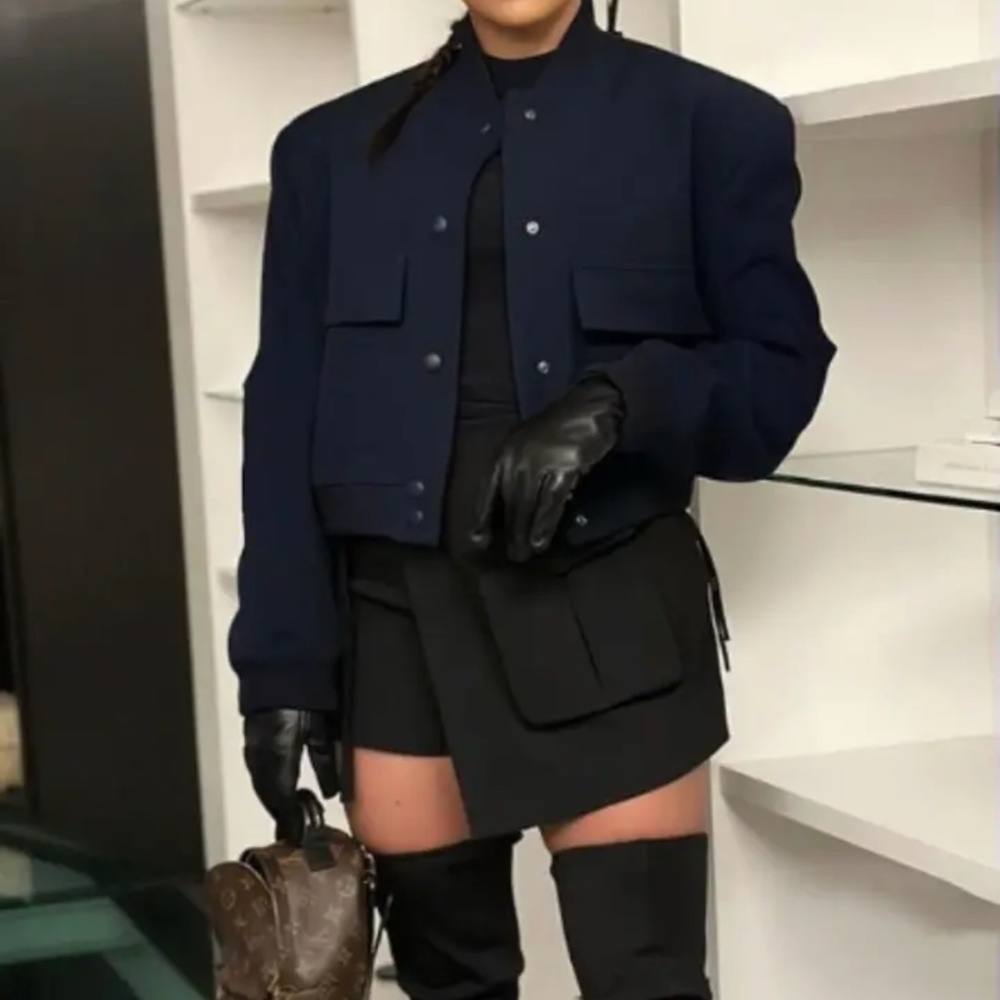 Navy Cropped bomber jacket